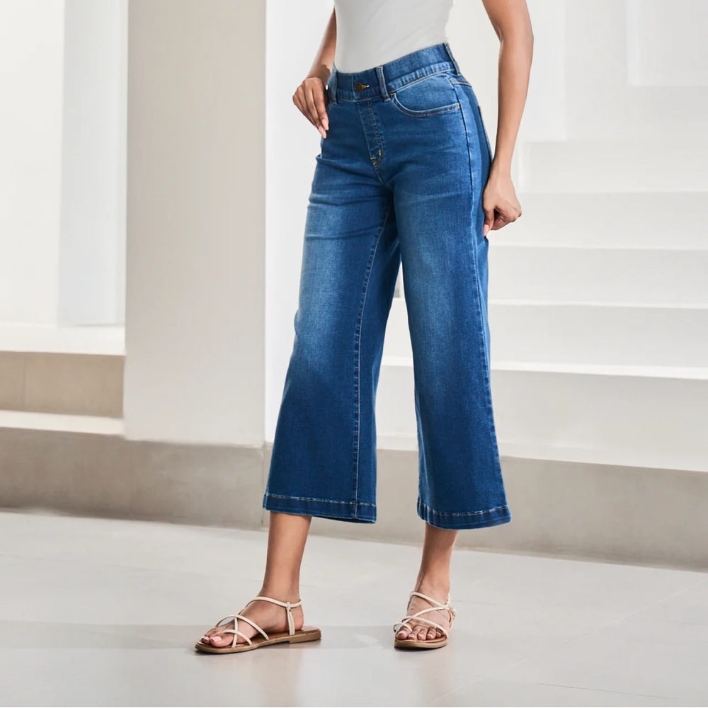 Betabrand Signature High-Rise, Wide-Leg Crop Blue Jeans for Women